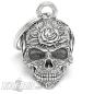 Preview: 3D Skull Biker-Bell Decorated With Flowers Mexican Candy Skull Ride Bell