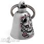 Preview: Lady Totenkopf Biker-Bell mit Herzen, Rose und pinken Strasssteinen Glücksbringer