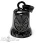 Preview: Schwarze Biker-Bell mit Hanfblatt Edelstahl Motorrad-Glocke Moped Glücksbringer