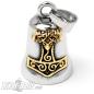 Preview: Stainless steel biker bell with golden Thor's hammer Mjolnir lucky charm gift