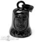 Preview: Schwarze Biker-Bell mit V2 Motorblock und Flammen Edelstahl Road Bell Glücksbringer