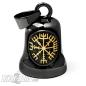 Preview: Schwarze Biker-Bell mit goldenem Vegvisir aus Edelstahl Wikinger Biker Glücksbringer