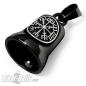 Preview: Schwarze Biker-Bell mit silbernem Vegvisir aus Edelstahl Wikinger Biker Glücksbringer