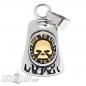 Preview: Live to Ride Biker-Bell mit goldenem Totenkopf aus Edelstahl Glücksbringer Glocke