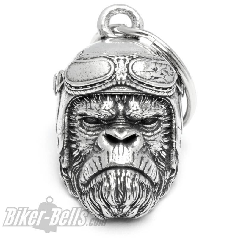 3D Gorilla mit Motorradhelm Glücksbringer Glocke Bravo Bell Affe Biker Geschenk