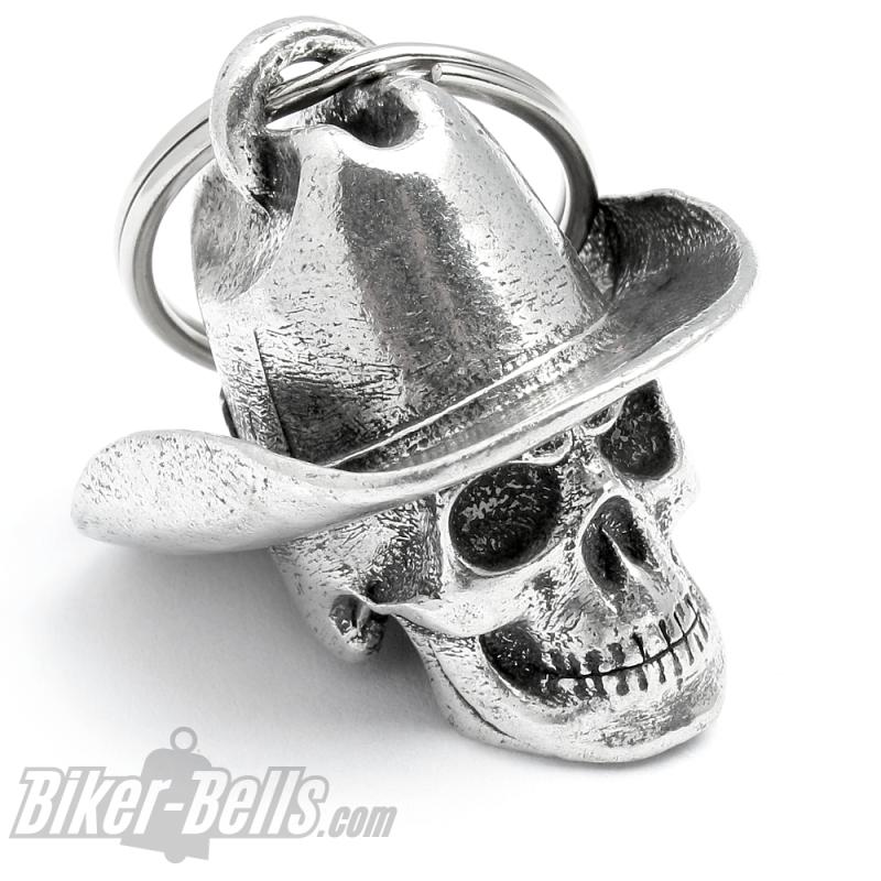 3D Totenkopf Biker-Bell mit Cowboy-Hut Schädel Motorrad Glücksbringer Geschenk