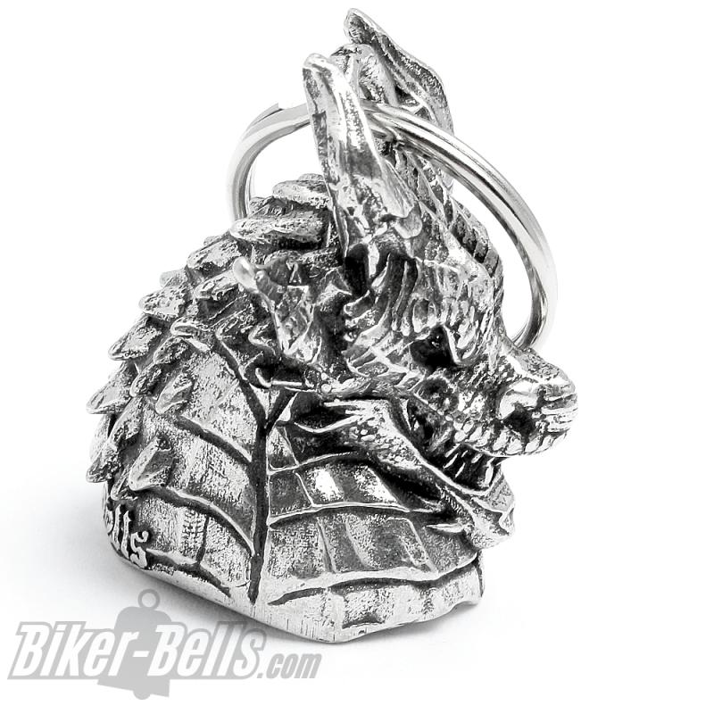 Detaillierter Drachenkopf 3D Biker-Bell Glücksbringer Drache Motorradfahrer Geschenk