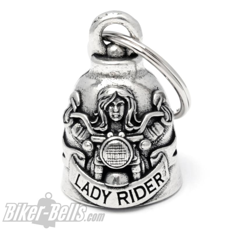 Lady Rider Biker-Bell mit Motorradfahrerin auf Motorrad Glücksbringer Geschenk