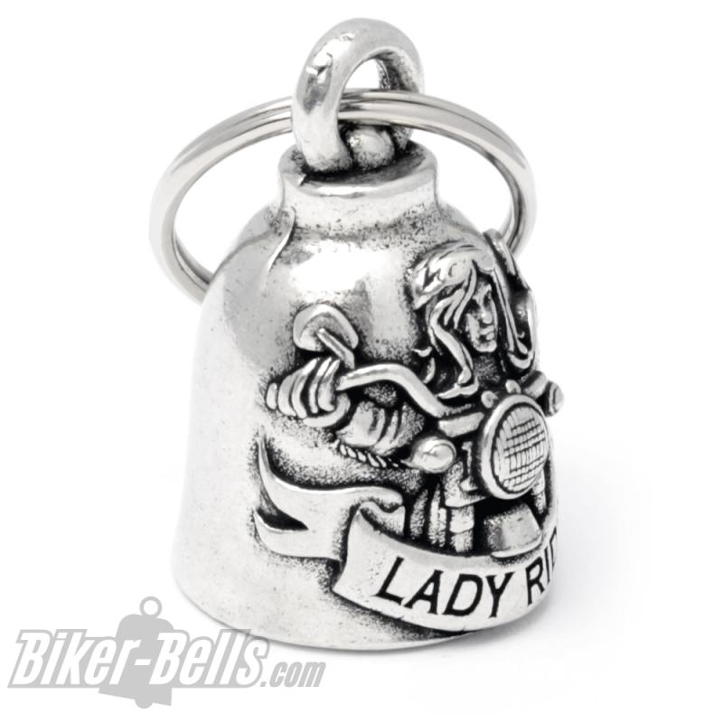 Lady rider on motorcycle Biker-Bell Detailed female biker Lucky Bells