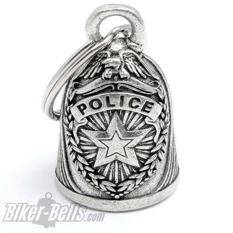 Police Biker-Bell with Star, Laurels an Eagle Motorcyclist Lucky Charm Gift