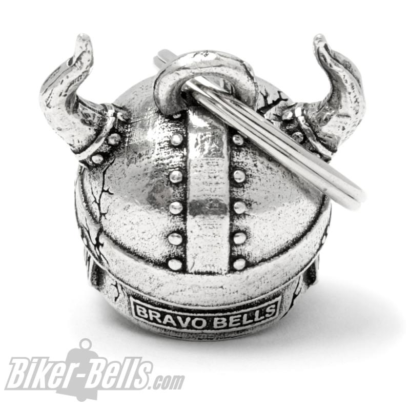 3D Wikinger Totenkopf Biker-Bell mit Bart und gehörntem Helm Glücksbringer Glocke