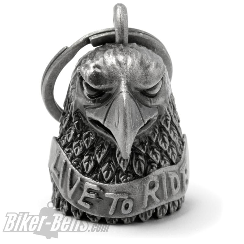 3D Adler mit Live To Ride Banner sehr detaillierter Adlerkopf Biker-Bell Geschenk