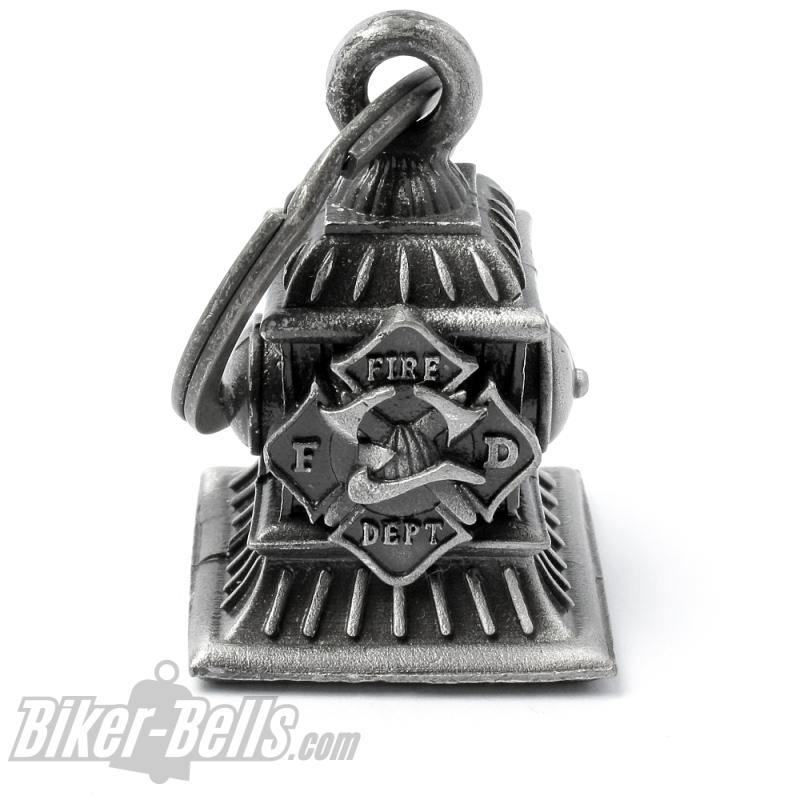 Feuerwehr Biker-​Bell 3D Hydrant mit Emblem Brandwache Motorradfahrer Glücksglocke