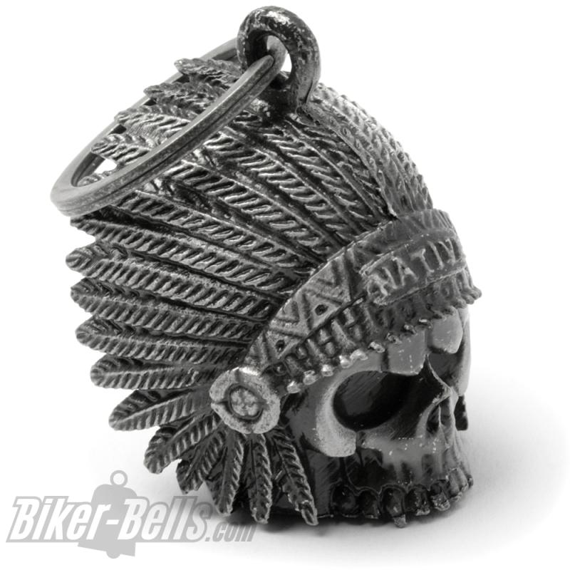 3D Indian Chief Motorcycle Bell with Feather Headdress Lucky Charm Biker Gift
