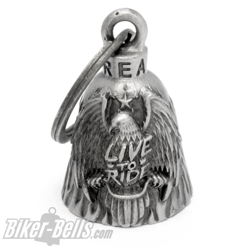 Live To Ride Biker-Bell mit großem Adler Motorrad-Glocke Glücksbringer Geschenk