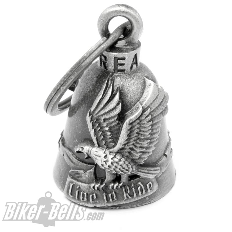 Eagle with Live To Ride Banner in Claws Lucky Bell Motorcycle Bell