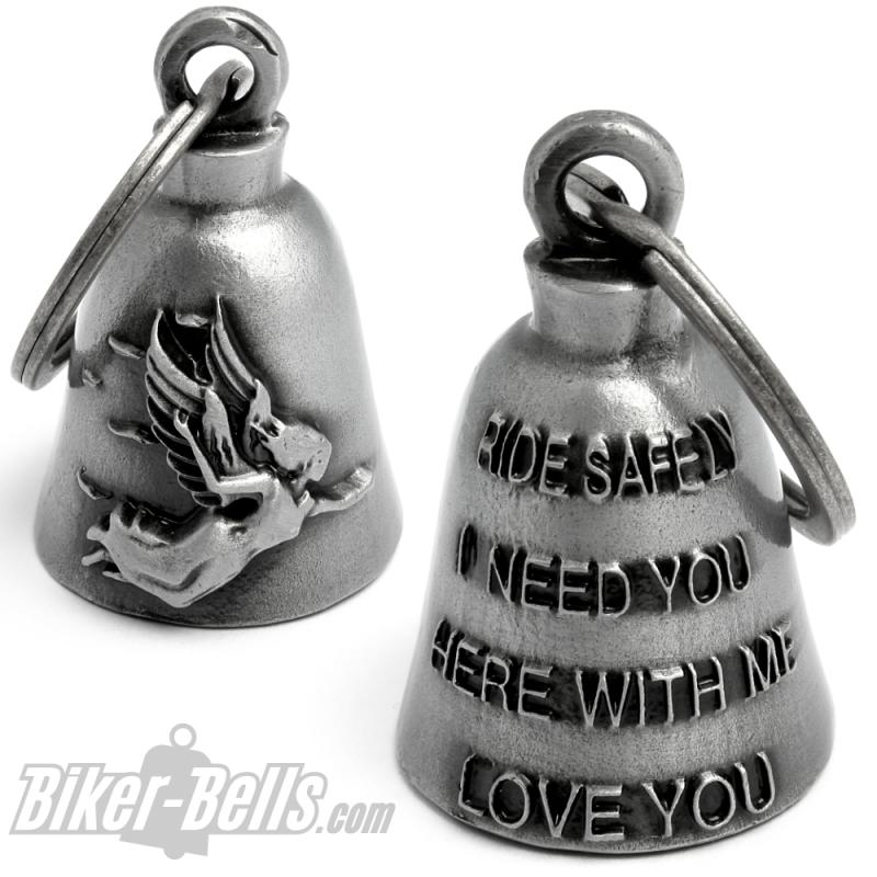 "Ride Safely I Need You Here With Me" Schutzengel Biker-Bell Motorrad Glücksbringer