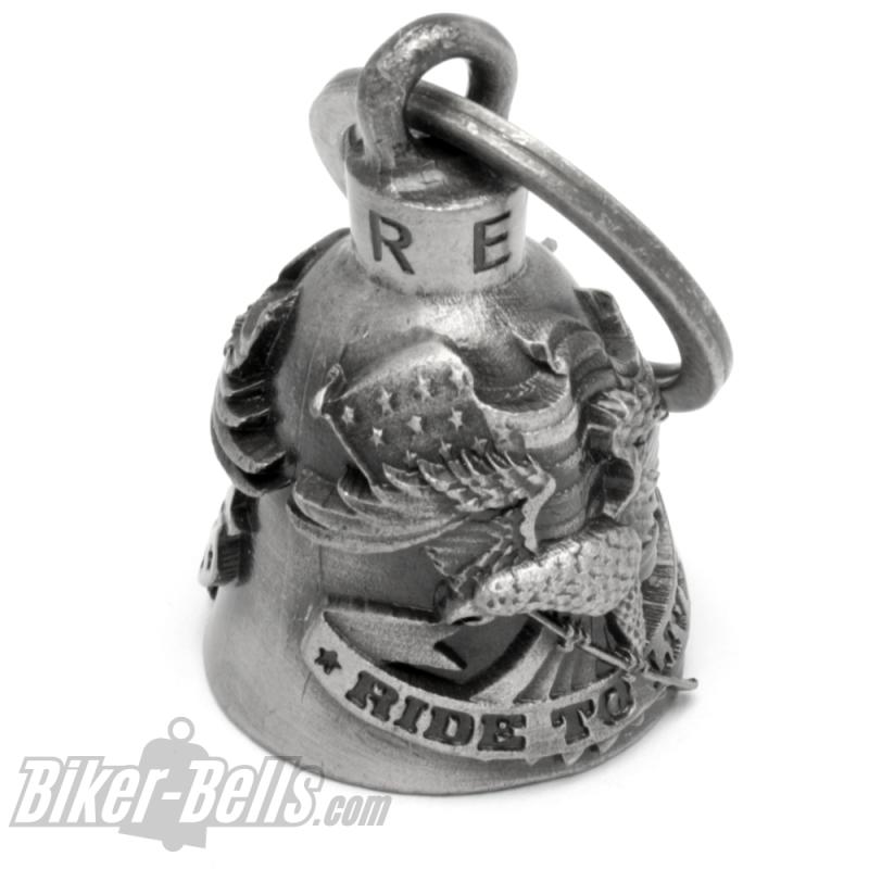 Live To Ride Adler mit US-Flagge auf Biker-Bell Motorrad Glücksbringer Geschenk