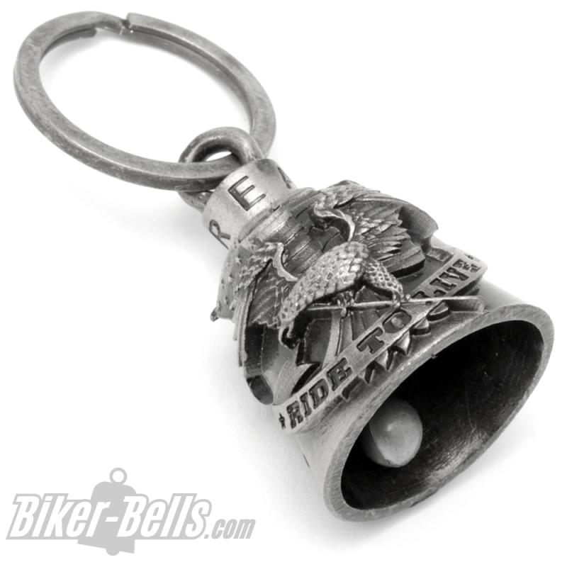 Live To Ride Eagle With US Flag On Biker-Bell Motorcycle Lucky Charm Gift