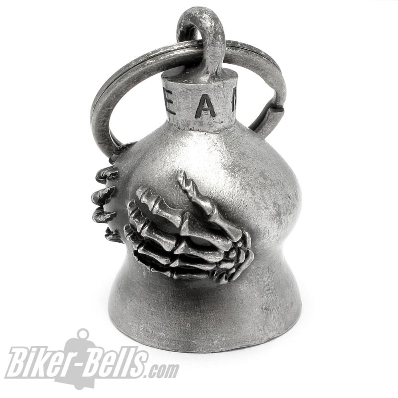 Biker-Bell with Skeleton Hands Holding Breasts Dream Bell Motorcycle Lucky Charm