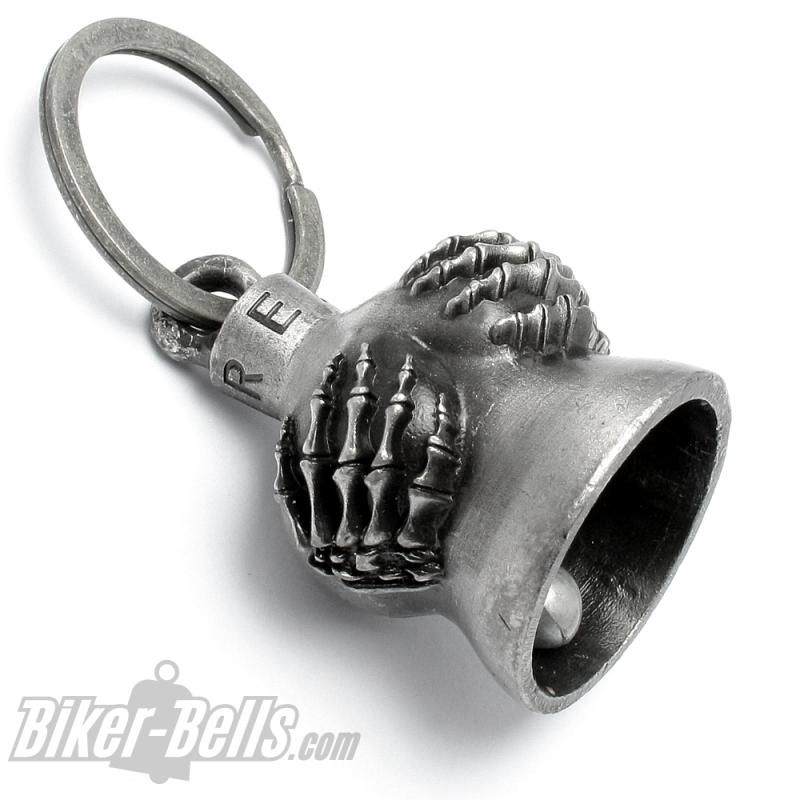 Biker-Bell with Skeleton Hands Holding Breasts Dream Bell Motorcycle Lucky Charm