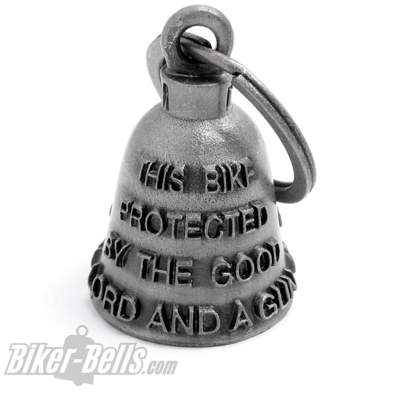 "This Bike Protected By The Good Lord And A Gun" Biker-Bell Glücksbringer Geschenk