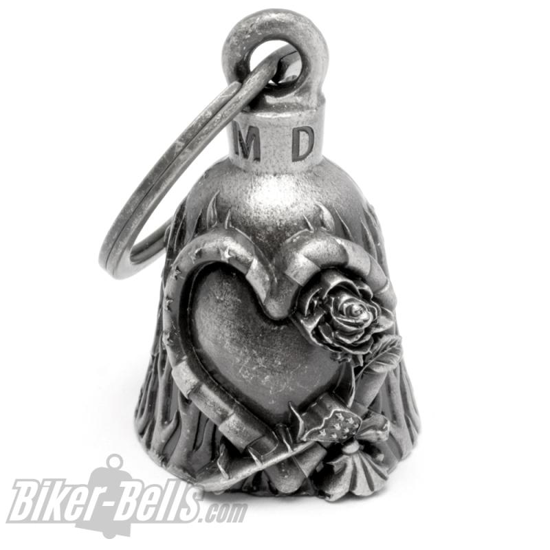 Biker Bell with Heart and Rose USA Love Motorcycle Bell Lucky Charm Gift