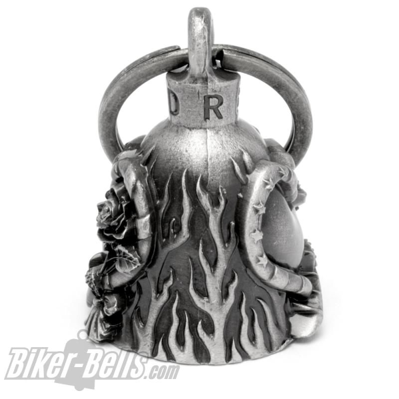 Biker Bell with Heart and Rose USA Love Motorcycle Bell Lucky Charm Gift