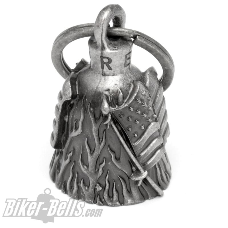 Massive biker bell with detailed US flag motorcycle lucky charm gift idea
