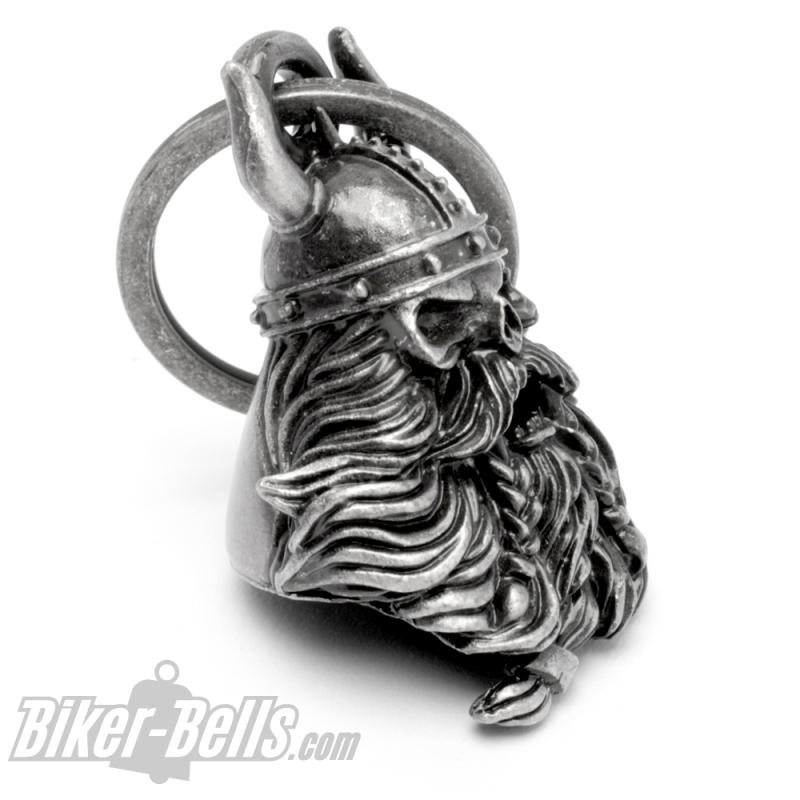 3D Skull with Viking Helmet Braided Beard Lucky Charm Biker Bell Gift