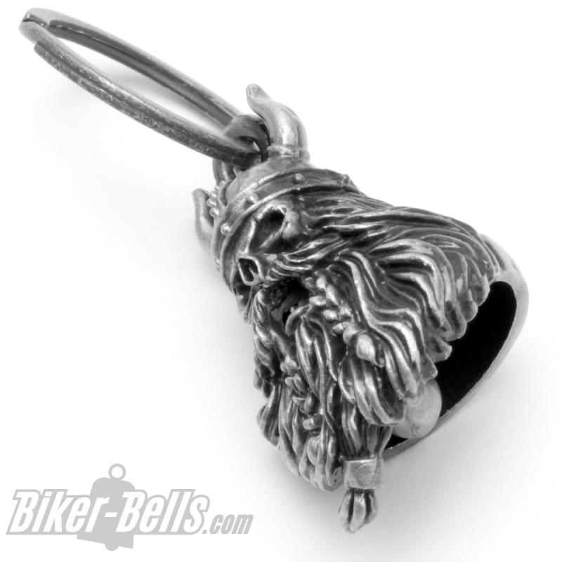 3D Skull with Viking Helmet Braided Beard Lucky Charm Biker Bell Gift