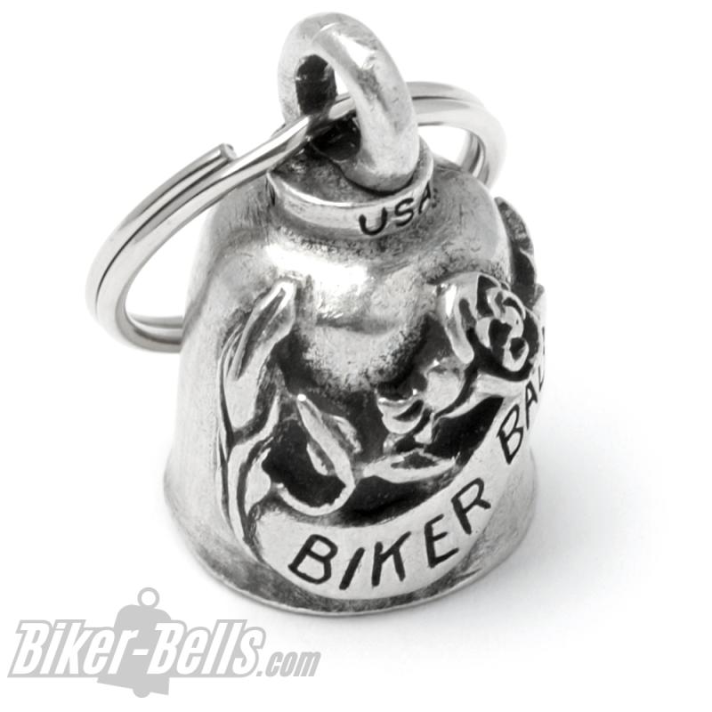 Biker Babe Gremlin Bell mit Rose Glücksbringer Geschenk für Motorradfahrerinnen