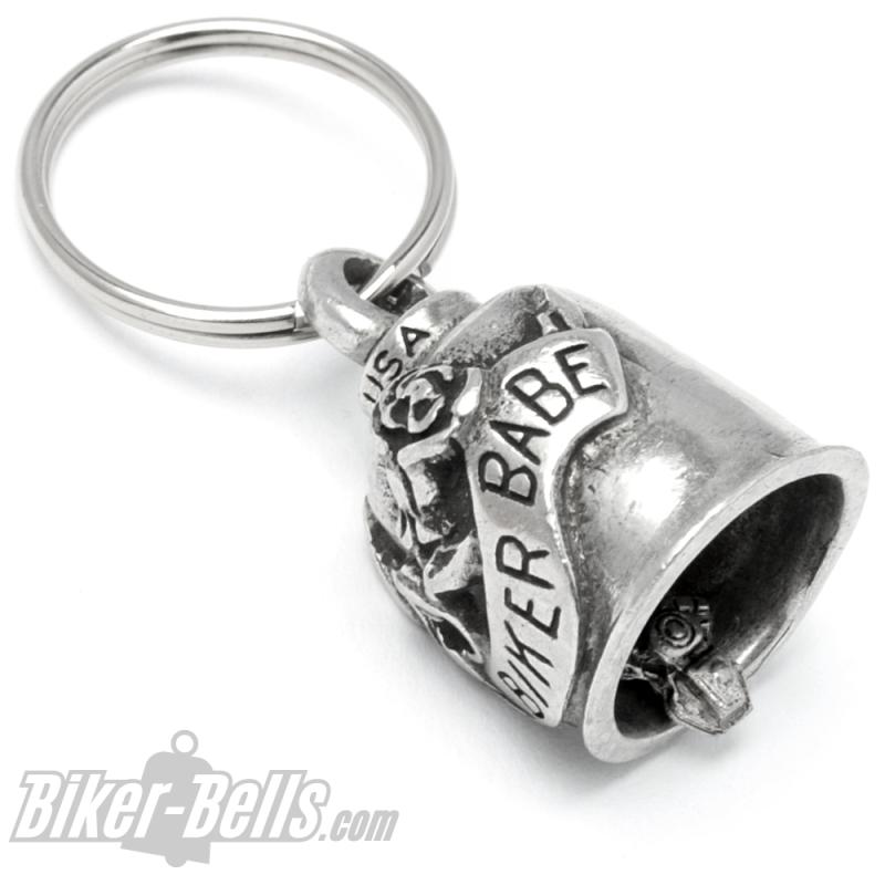 Biker Babe Gremlin Bell mit Rose Glücksbringer Geschenk für Motorradfahrerinnen