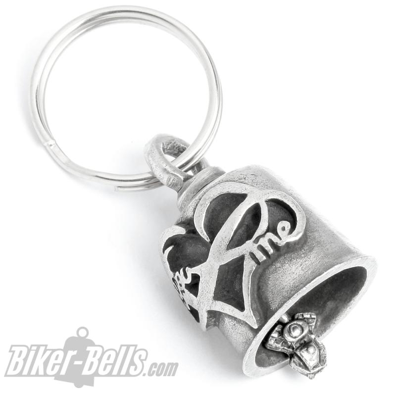 You & Me Gremlin Bell mit Herz Unendlichkeitszeichen Motorrad Glücksbringer 4 ever