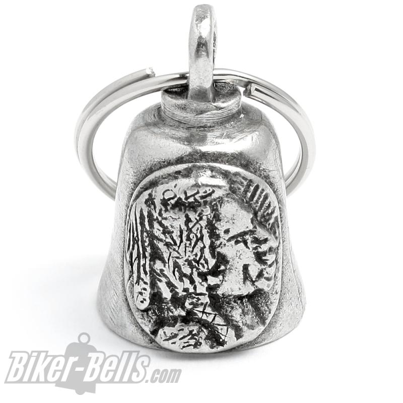 Indian Head Nickel Gremlin Bell Motorrad Glücksbringer mit stolzem Indianer Kopf