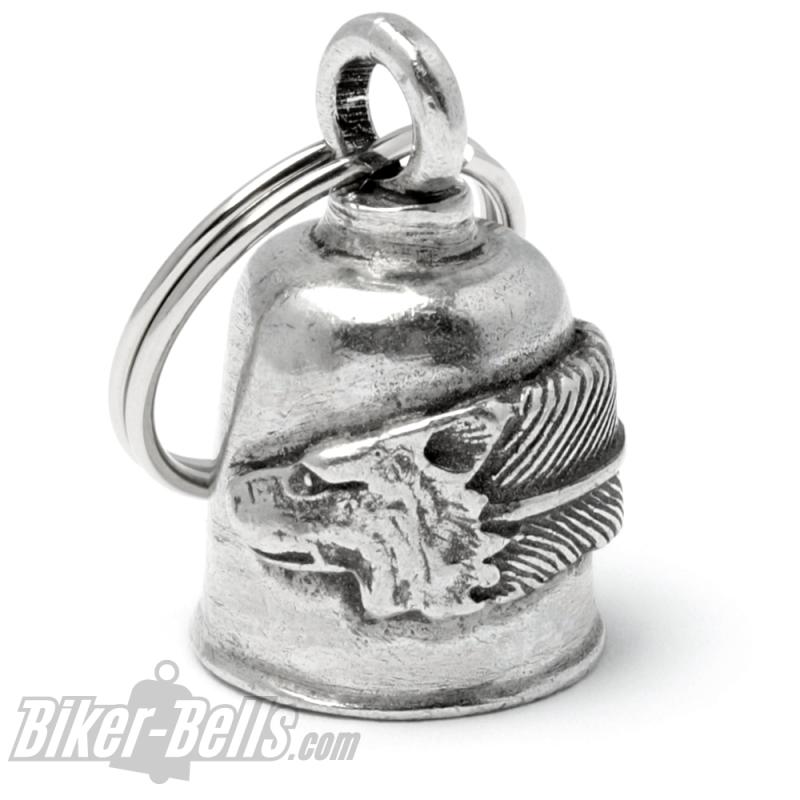 Wolf Spirit Gremlin Bell Glücksbringer Glocke mit Indianer Motiv Biker Geschenk