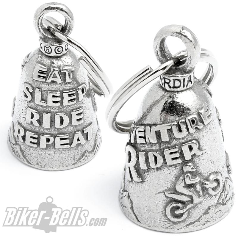 Motorcycle Tour Guardian Bell Adventure Rider Lucky Charm Eat Sleep Ride Repeat
