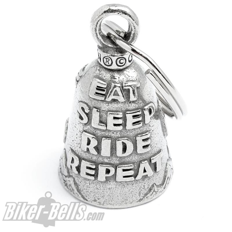 Motorcycle Tour Guardian Bell Adventure Rider Lucky Charm Eat Sleep Ride Repeat