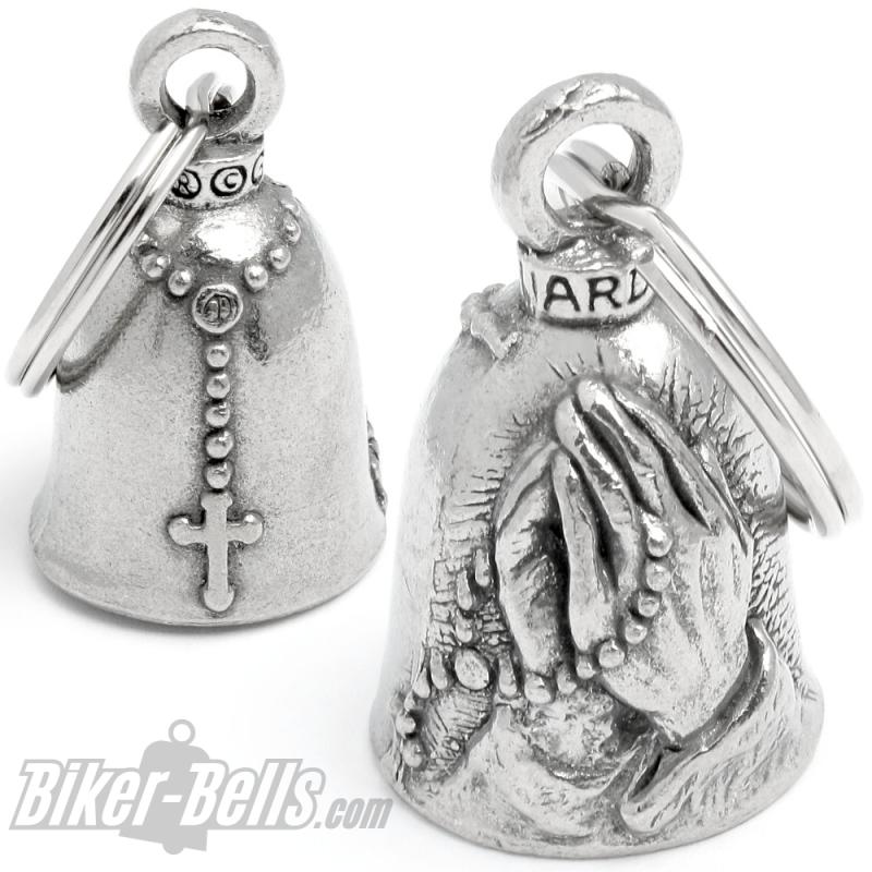 Guardian Bell betende Hände und Rosenkranz Motorrad Glocke Glücksbringer Geschenk