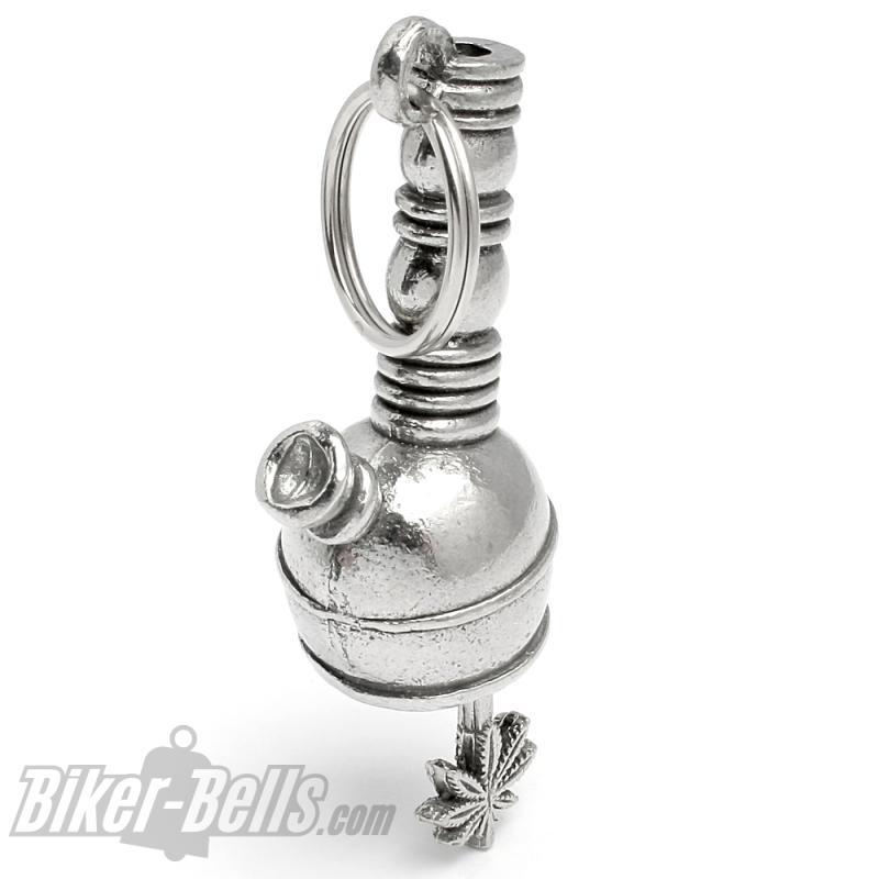 Preview: 3D Bong Guardian Bell Wasserpfeife Motorrad Glücksbringer Glocke mit Hanfblatt
