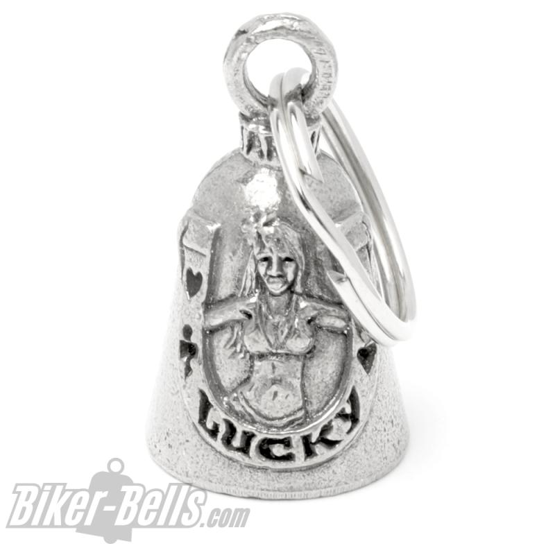 Glücksbringer Hufeisen mit Bikini-Babe Guardian Bell Motorrad-Glocke Biker Geschenk