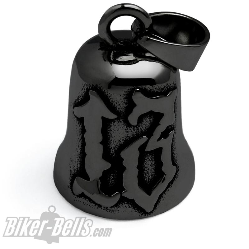 Lucky 13 Motorrad Glocke Schwarz Biker Glücksbringer aus Edelstahl Geschenkidee