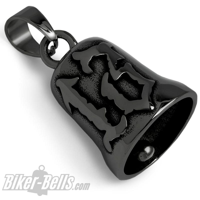 Preview: Lucky 13 Motorrad Glocke Schwarz Biker Glücksbringer aus Edelstahl Geschenkidee