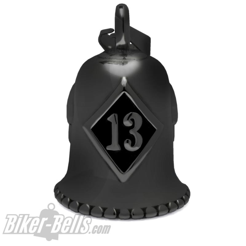 Lucky 13 Biker-Bell Schwarz Edelstahl Glücksbringer Motorrad Dreizehn Glücksglocke