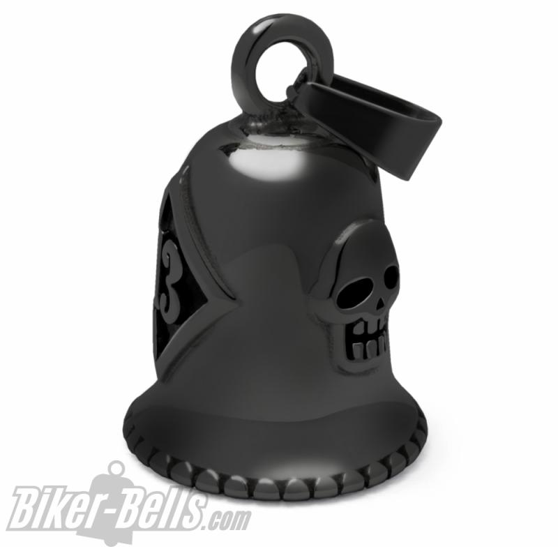 Preview: Lucky 13 Biker-Bell Schwarz Edelstahl Glücksbringer Motorrad Dreizehn Glücksglocke