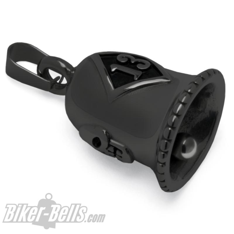 Preview: Lucky 13 Biker-Bell Schwarz Edelstahl Glücksbringer Motorrad Dreizehn Glücksglocke