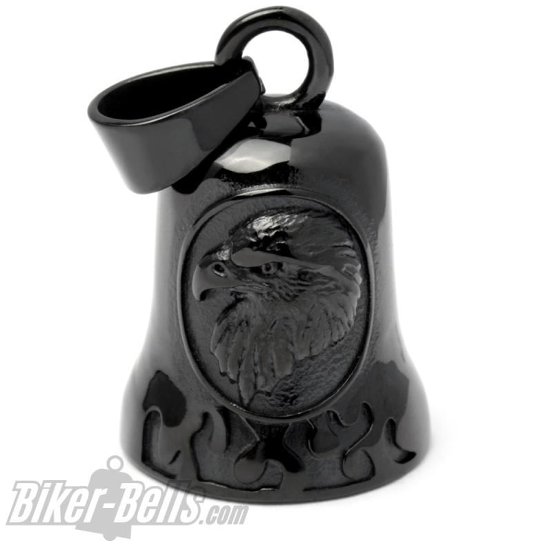 Schwarze Adler Biker-Bell aus Edelstahl Eagle Road Bell Motorrad Glücksbringer