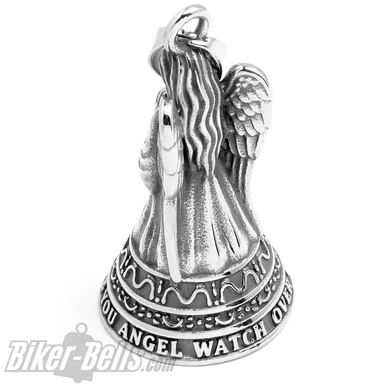 Preview: Betender Engel Biker-Bell aus Edelstahl Ride Safely, Love You, Angel Watch Over You
