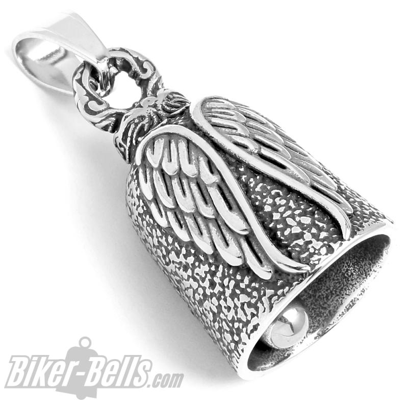 Angel Wings Biker-Bell Polished Stainless Steel Good Luck Charm Motorbike Gift
