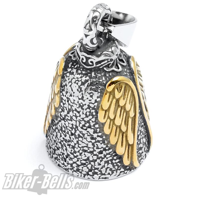 Angel Wings Biker-Bell Siver & Gold Stainless Steel made Lucky Charm for Motorbikes